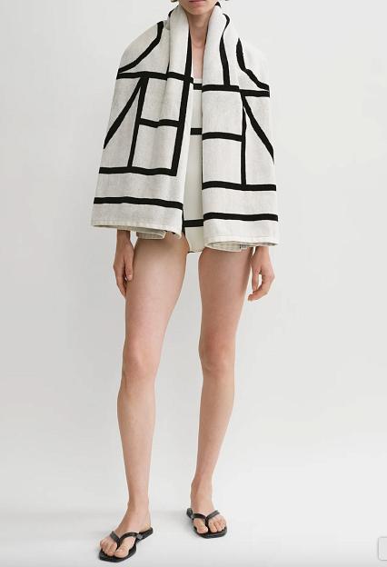 Toteme Monogram Jacquard Beach Towel Tofu Black